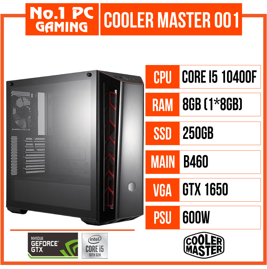 PC GAMING COOLER MASTER 001 (i5 10400F/B460/8GB RAM/250GB SSD/GTX 1650/600W)