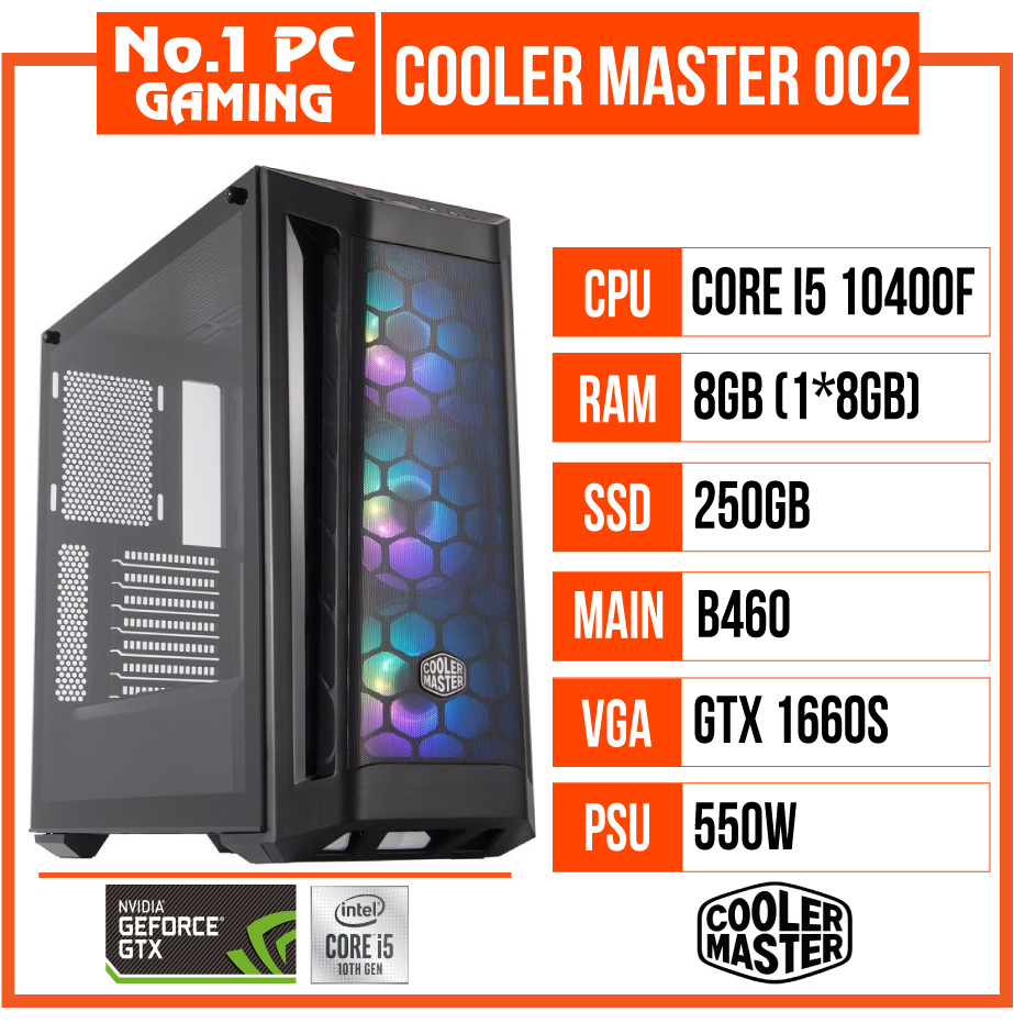 PC GAMING COOLER MASTER 002 (i5 10400F/B460/8GB RAM/250GB SSD/GTX 1660 SUPER/550W)