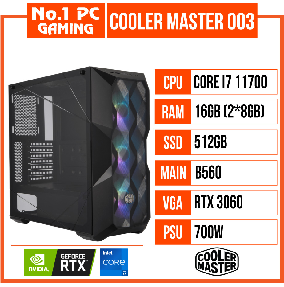 PC GAMING COOLER MASTER 003 (i7 11700/B560/16GB RAM/512GB SSD/RTX 3060/700W)