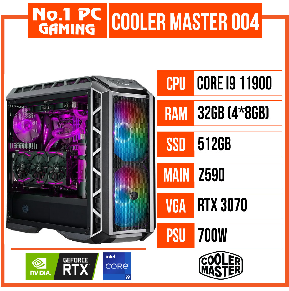 PC GAMING COOLER MASTER 004 (i9 11900/Z590/32GB RAM/512GB SSD/RTX 3070/750W)