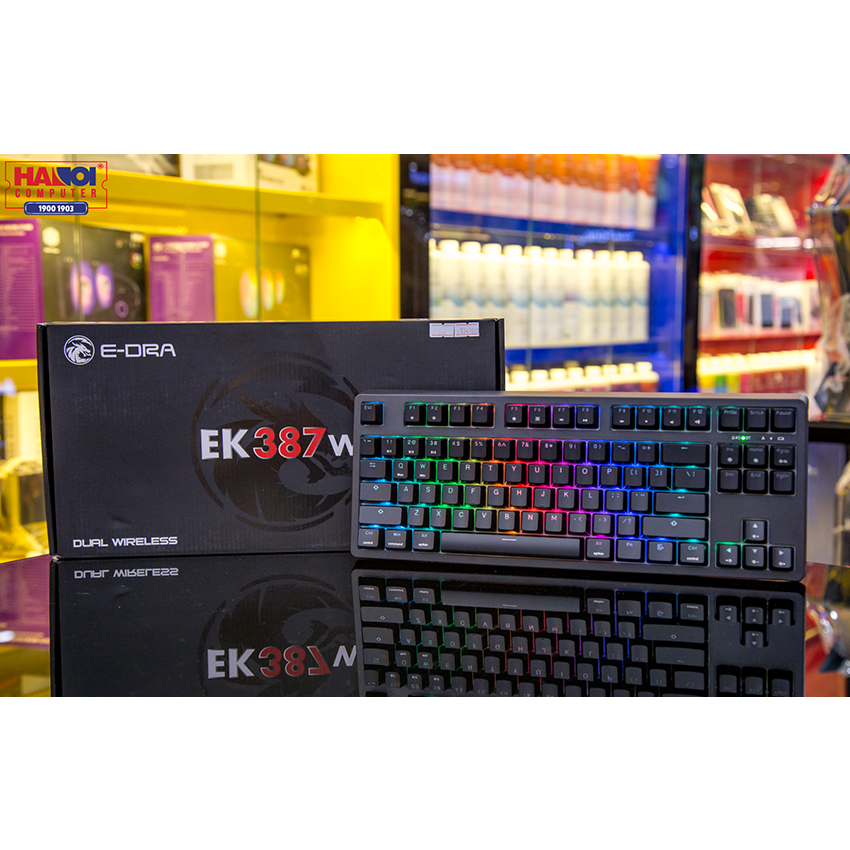 Bàn phím cơ không dây Edra EK387W đen (USB/RGB/Gateron Black sw)