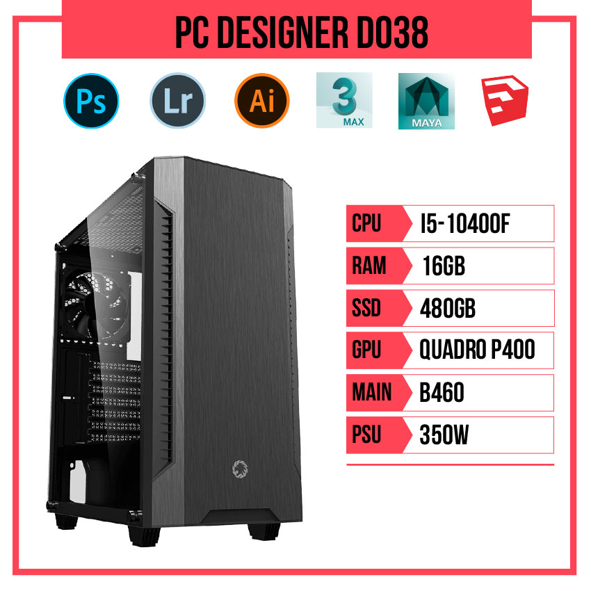 PC HACOM Designer D038 (i5-10400F/B460/16GB RAM/240GB SSD/Quadro P400/350W)