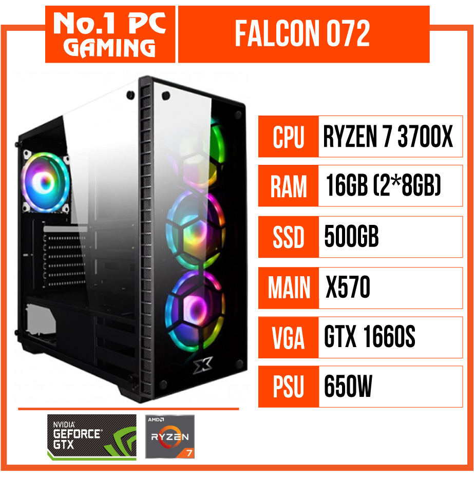 PC GAMING FALCON 072 (R7 3700X/X570/16GB RAM/500GB SSD/GTX 1660 SUPER/650W)