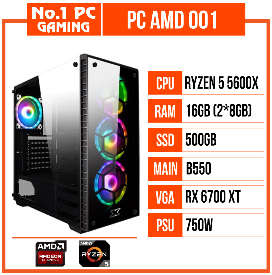 PC GAMING AMD 001 (R5 5600X/B550/16GB RAM/500GB SSD/RX 6700/750W)