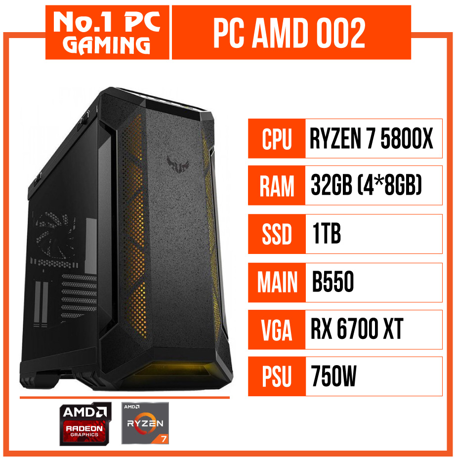 PC GAMING AMD 002 (R7 5800X/B550/32GB RAM/1TB SSD/RX 6700/750W)