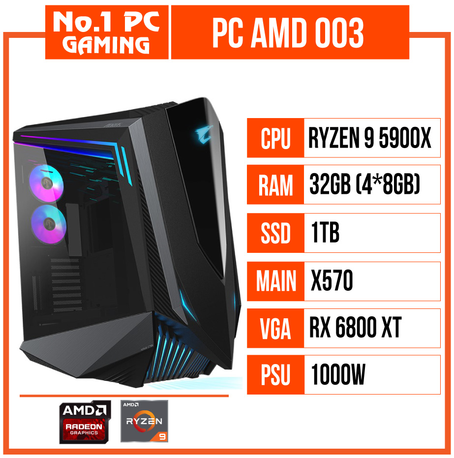 PC GAMING AMD 003 (R9 5900X/X570/32GB RAM/1TB SSD/RX 6800/1000W)