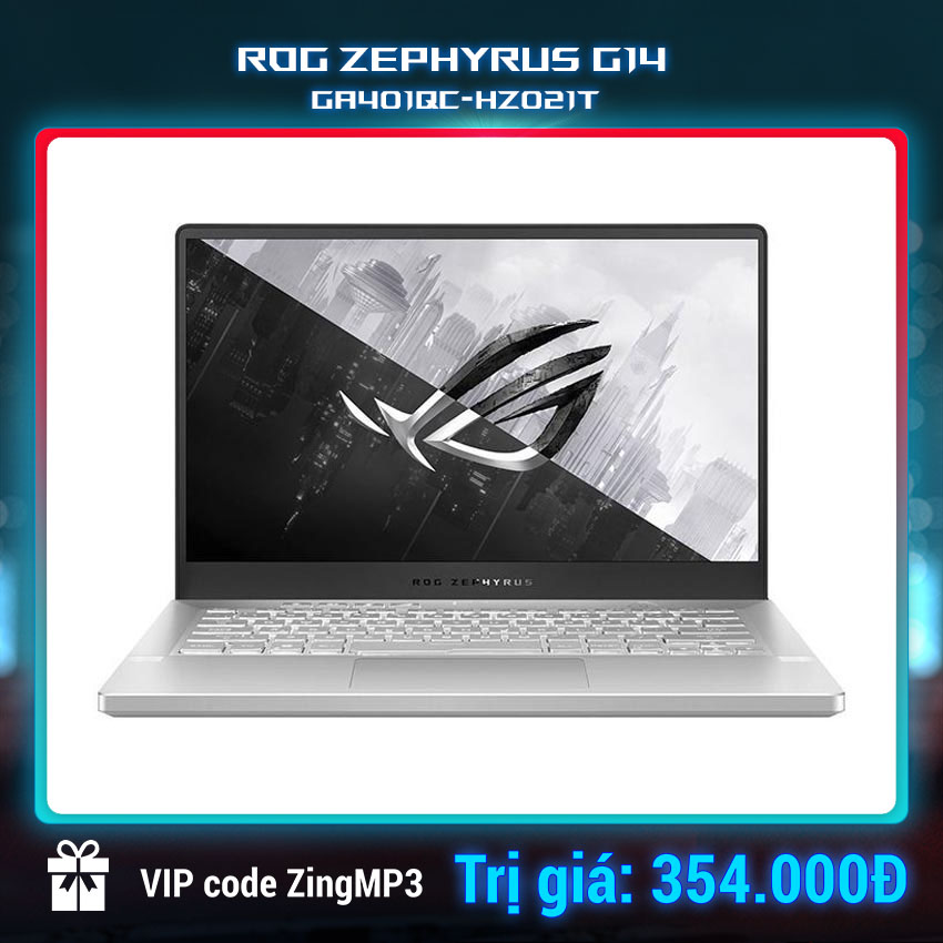 Laptop Asus Gaming  ROG Zephyrus GA401QC-HZ021T (R7 5800HS/16GB RAM/512GB SSD/14 FHD/RTX 3050 4GB/Win10/Túi/Trắng/Matrix led)
