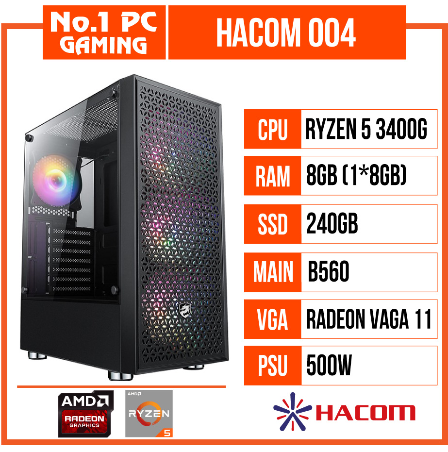 PC GAMING HACOM 004 (R5 3400G/B450/8GB/240GB SSD/500W)