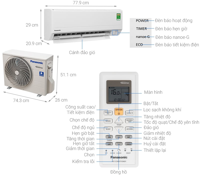 Điều hòa Panasonic 1 chiều Inverter 18000BTUCS-PU18WKH-8M