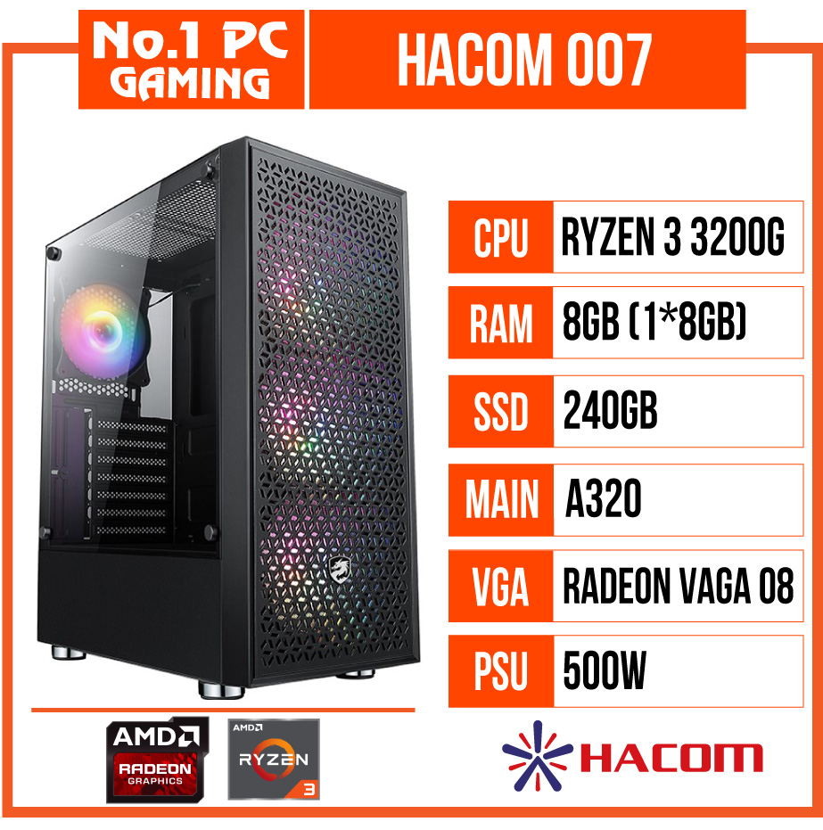 PC GAMING HACOM 007 (R3 3200G/A320/8GB RAM/240GB SSD/500W)