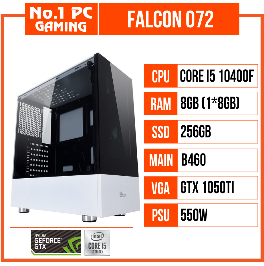 PC GAMING FALCON 072 (i5 10400F/B460/8GB RAM/256GB SSD/GTX 1050Ti/550W)