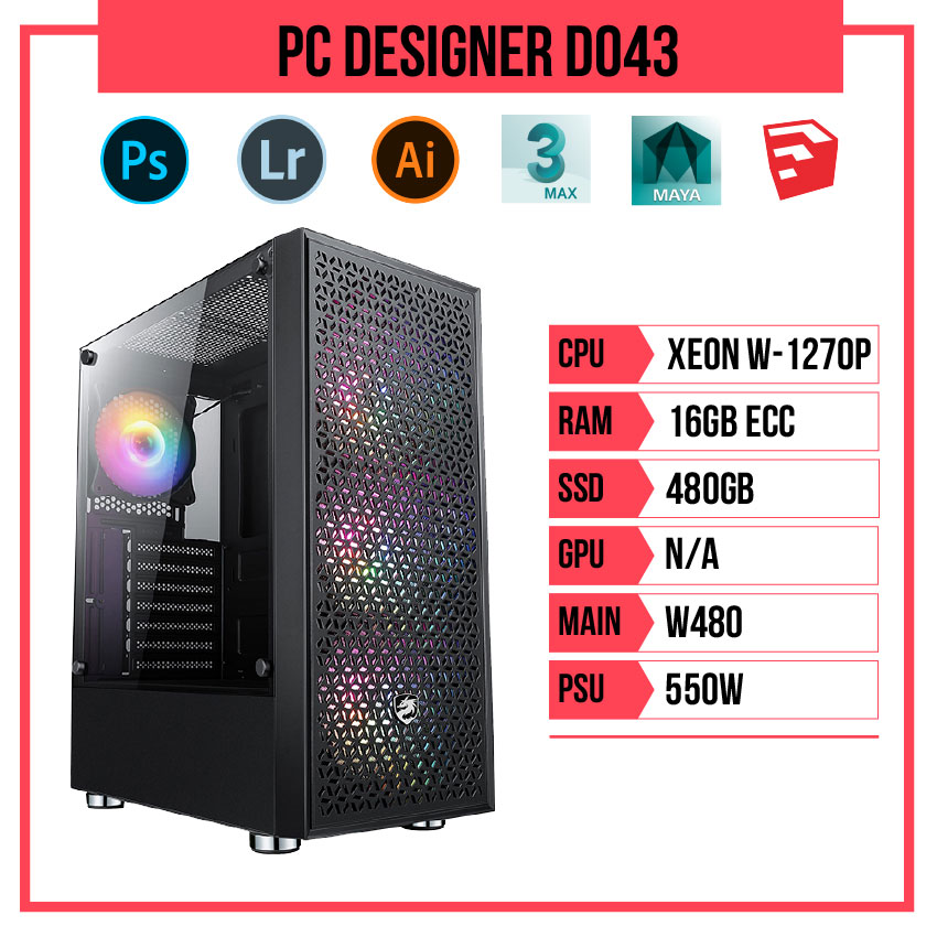 PC HACOM Designer D043 (W-1270P/W480/16GB RAM ECC/480GB SSD/550w)
