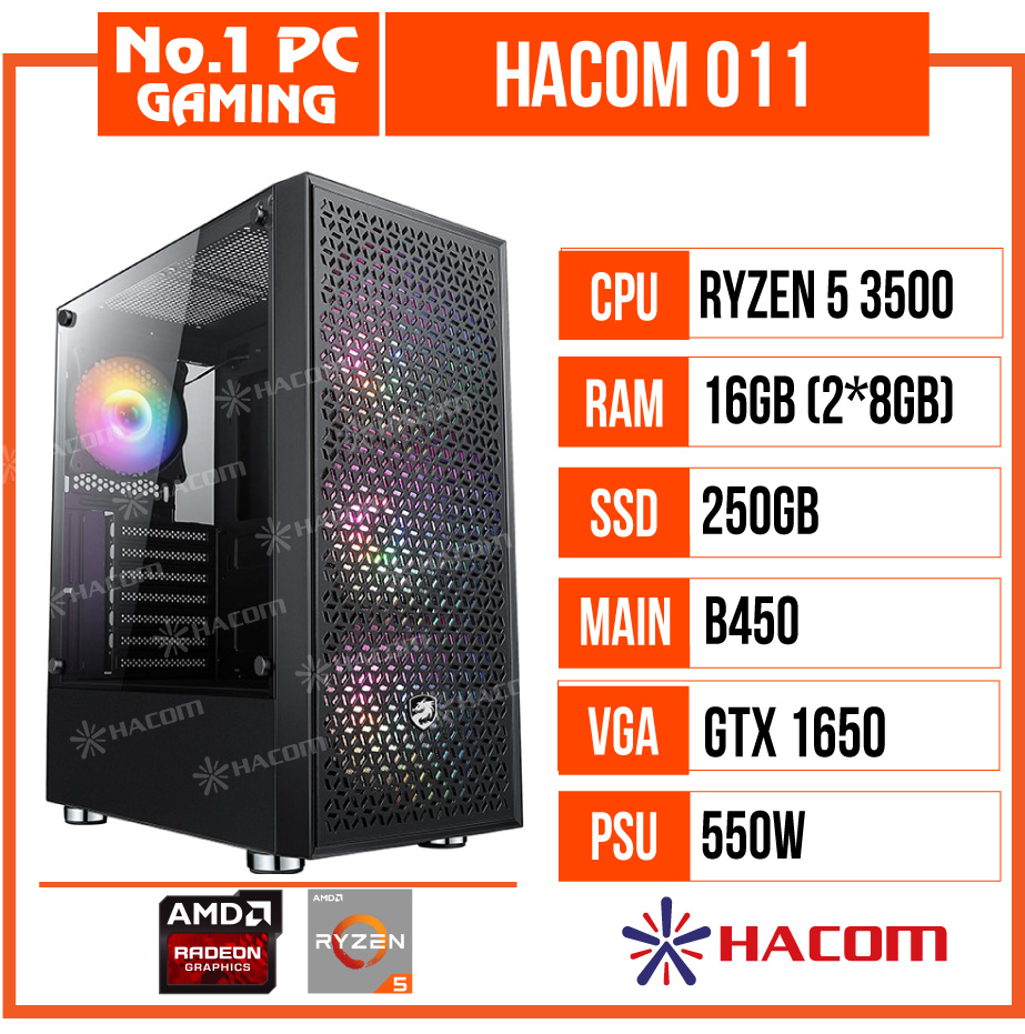 PC GAMING HACOM 011 (R5 3500/B450/16GB RAM/250GB SSD/GTX 1650/550W)